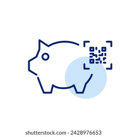 Piggy bank with qr code. Easy savings access. Pixel perfect, editable stroke