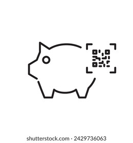 Sparschwein mit Qr-Code. Einfacher Zugriff auf Einsparungen. Pixel perfekt Symbol