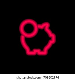 Piggy bank red glowing neon ui ux icon. Glowing sign logo vector