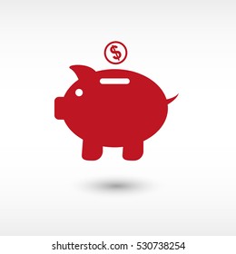 Piggy bank - red vector  icon with shadow