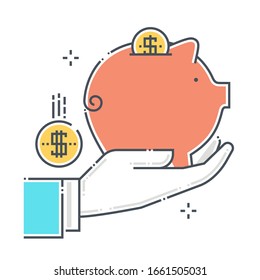 Piggy bank related color line vector icon, illustration. The icon is about investment protection, assurance, personal valuables, savings, save money. The composition is infinitely scalable.