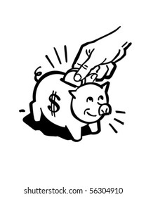 Piggy Bank - Retro Clip Art