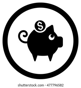 Piggy Bank rounded icon. Vector illustration style is flat iconic symbol, black color, white background.