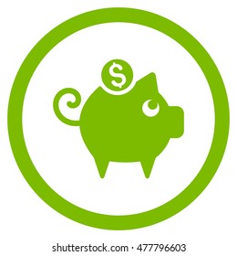 Piggy Bank rounded icon. Vector illustration style is flat iconic symbol, eco green color, white background.
