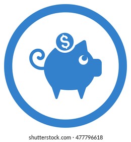 Piggy Bank rounded icon. Vector illustration style is flat iconic symbol, cobalt color, white background.