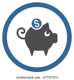 Piggy Bank rounded icon. Vector illustration style is flat iconic bicolor symbol, cobalt and gray colors, white background.
