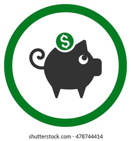 Piggy Bank rounded icon. Vector illustration style is flat iconic bicolor symbol, green and gray colors, white background.