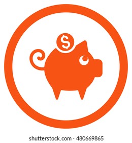 Piggy Bank rounded icon. Vector illustration style is flat iconic symbol, orange color, white background.