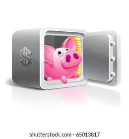 Piggy bank in a safe