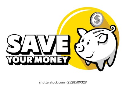 Piggy bank save your money. Symbol of profit and growth with dollar coin. Vector template for advertising sale, stability and security of money storage