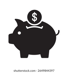 Piggy bank ícone de poupança com uma moeda sendo inserida para gestão de finanças pessoais representando o investimento de poupança e construção de um futuro vetor de orçamento ícone de glifo sólido