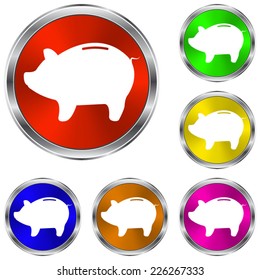 Piggy bank - saving money icon - vector glossy colourful buttons