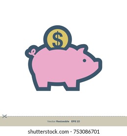 Piggy Bank Saving Money Icon Vector Logo Template Illustration Design. Vector EPS 10.