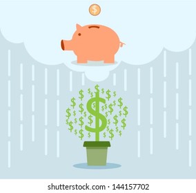 Piggy bank - saving money. Vector.
