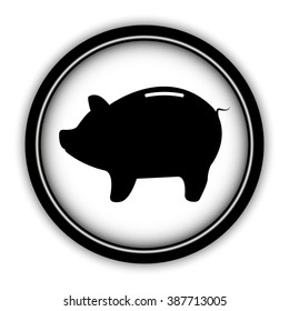 Piggy bank - saving money - vector icon; round  button with shadow