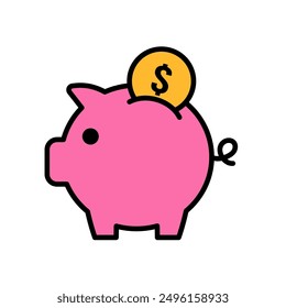 piggy bank, saving - vector icon, symbol
