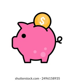 piggy bank, saving - vector icon, symbol