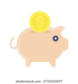 Piggy Bank Salvando Ilustração De Vetor, Ícone De Estilo Plano.