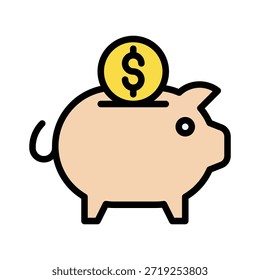 Piggy Bank Salvando Ilustração De Vetor, Ícone De Estilo Preenchido.
