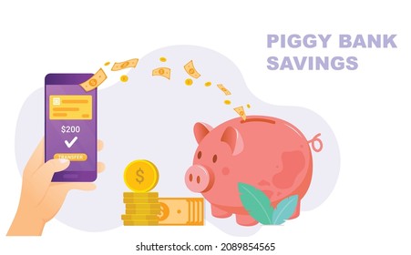 Piggy Bank savings illustration money transfer to bank 