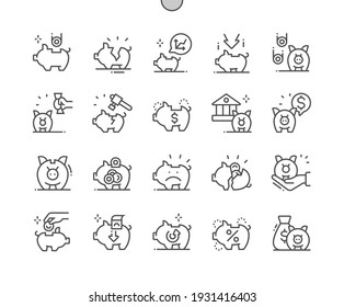 Piggy bank. Savings for period. Accumulation. Coin, save, finance, economy, saving, investment and financial. Pixel Perfect Vector Thin Line Icons. Simple Minimal Pictogram