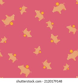 Piggy Bank nahtloses Muster. Schöner Spielzeughintergrund. Wiederholte Textur im Doodle-Stil für Stoff, Wickelpapier, Tapete, Gewebe. Vektorgrafik.