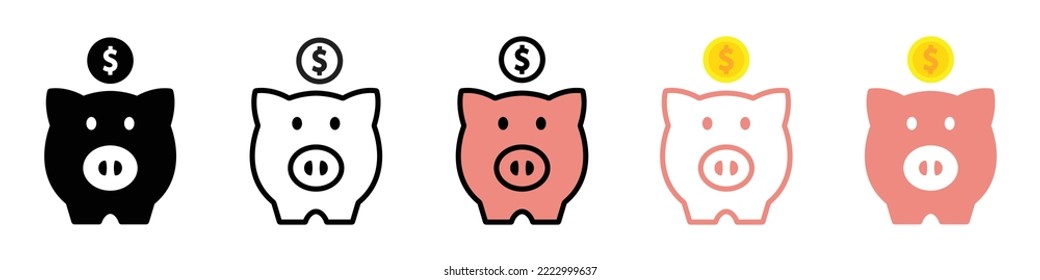 Piggy bank set icon. Piggy bank saving money icon. Baby pig piggy bank. vector illustration