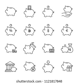 Piggy Bank Set Of Vector Icons Outline Style