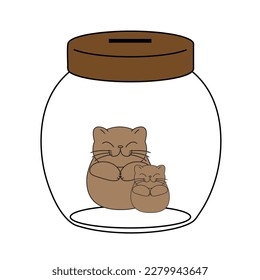 
Orificio de cerdos en forma de gato aislado en un fondo blanco.  Botella de dinero. Frasco de monedas, ahorro de fondos de inversión Concepto de monedas de ahorro de efectivo de banco Glass. Ilustración vectorial.