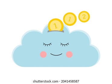 Banco de cerdos en forma de nube en la que entran las monedas. Concepto de banca virtual.