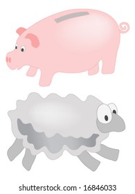 piggy bank and sheep - vector