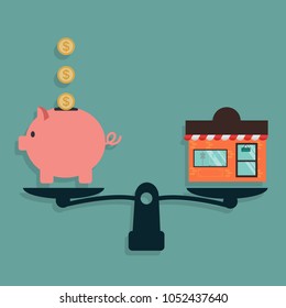 Piggy Bank and Shop on weighing machine