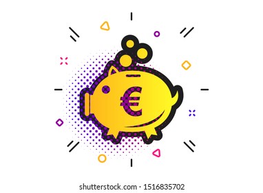 Piggy bank sign icon. Halftone dots pattern. Moneybox euro symbol. Classic flat piggy bank icon. Vector