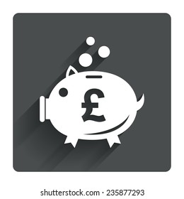 Piggy bank sign icon. Moneybox pound symbol. Gray flat square button with shadow. Modern UI website navigation. Vector