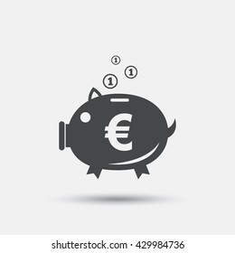 Piggy bank sign icon. Moneybox euro symbol. Flat euro banking web icon on white background. Vector