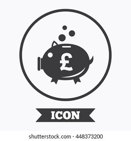Piggy bank sign icon. Moneybox pound symbol. Graphic design element. Flat symbol in circle button. Vector