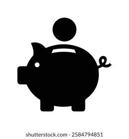 Piggy bank silhouette icon, isolated on white background. Vector illustration.