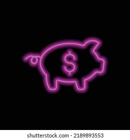 Un simple vector de icono de banco de cerdos. Diseño plano. Neón morado sobre fondo negro.ai