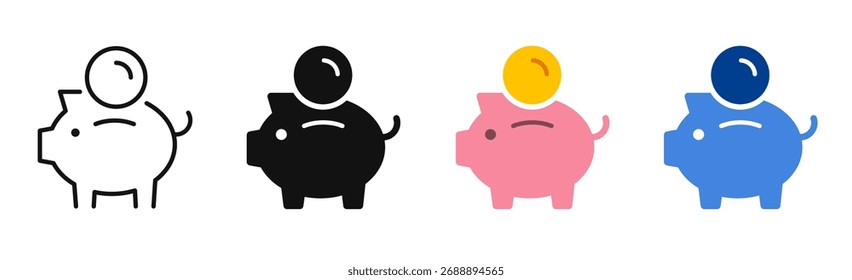 Piggy bank simple icons in line and flat style. Piggybank, baby pig icon. vector