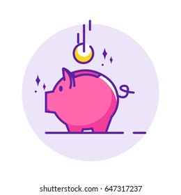 Piggy bank simple vector in flat linework style