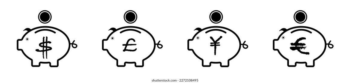 Piggy bank simple vector icon. Money pig save box illustration. Dollar and euro money box.
