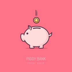 Piggy Bank Egyszerű Vektoros Illusztráció Lapos Vonalas Stílusban 