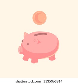 Piggy bank simple vector illustration in flat linework style