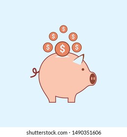 Piggy bank simple vector illustration in flat style