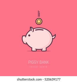 Piggy bank simple vector illustration in flat linework style  - Shutterstock ID 520639177
