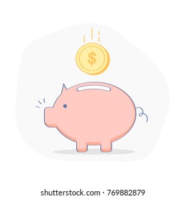 Piggy bank simple vector illustration in flat layout style, savings, bank, money deposit icon concept.