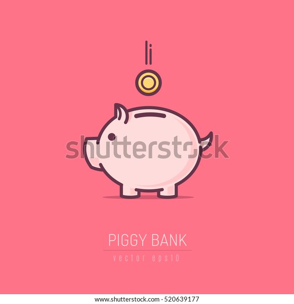 Piggy bank simple vector illustration in flat linework\
style 