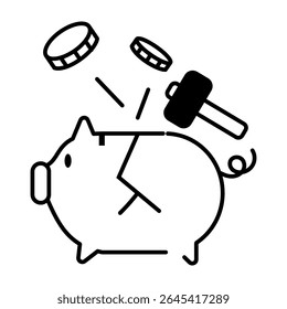 Piggy bank esmagado com ícone de martelo