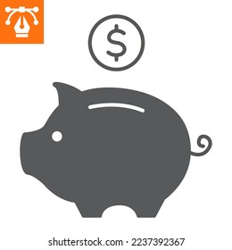 Piggy bank solid icon, glyph style icon for web site or mobile app, coin and dollar , save money vector icon, simple vector illustration, vector graphics with editable strokes.