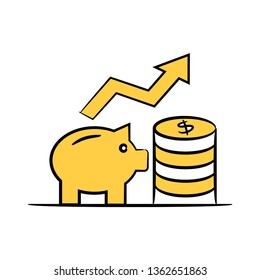 piggy bank, stack of coins and graph